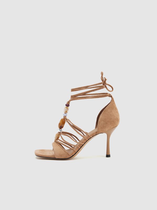 Beaded Lace-up High Heel Sandals - Image 8