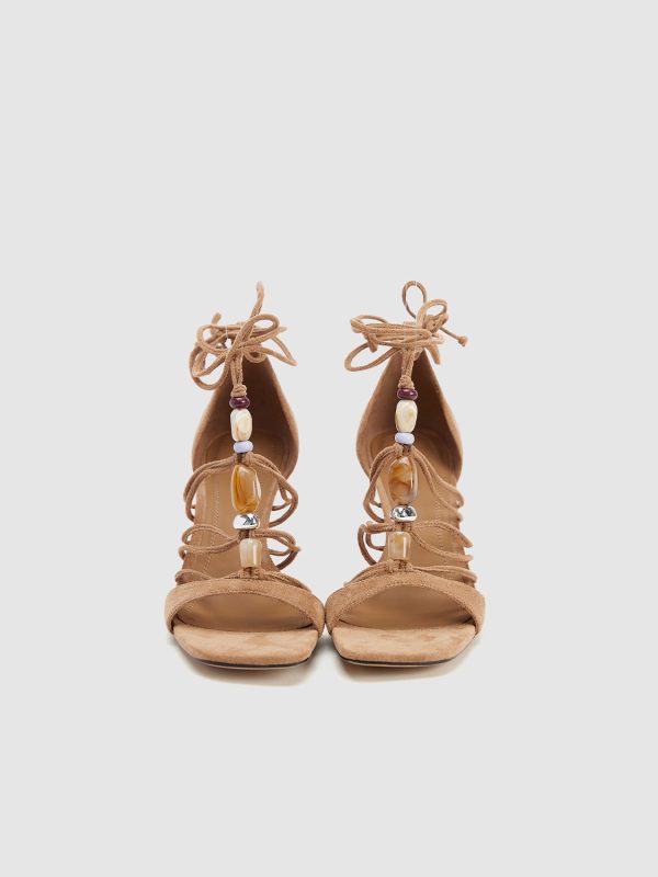 Beaded Lace-up High Heel Sandals - Image 11