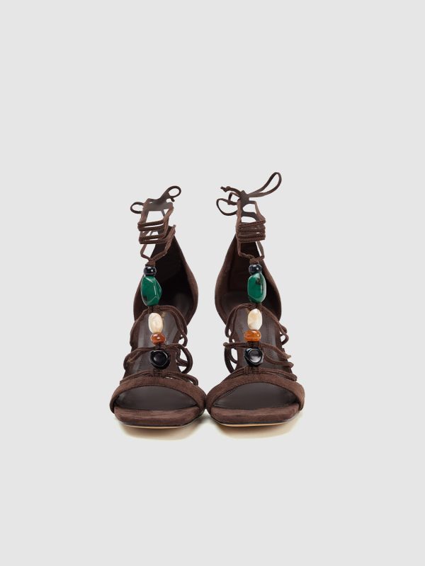 Beaded Lace-up High Heel Sandals - Image 5