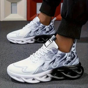 Men Breathable Knit Sneakers, Comfortable, Shock-absorbing, Non-slip Lace-up Running Shoes