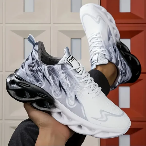 Men Breathable Knit Sneakers, Comfortable, Shock-absorbing, Non-slip Lace-up Running Shoes - Image 3