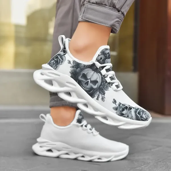 Sneakers Skull Print Fashion Shoes Breathable Low Top - Image 2