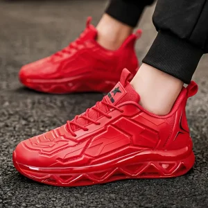 Vibrant Red Casual Running Shoes - Breathable Mesh Low-Top Sneakers